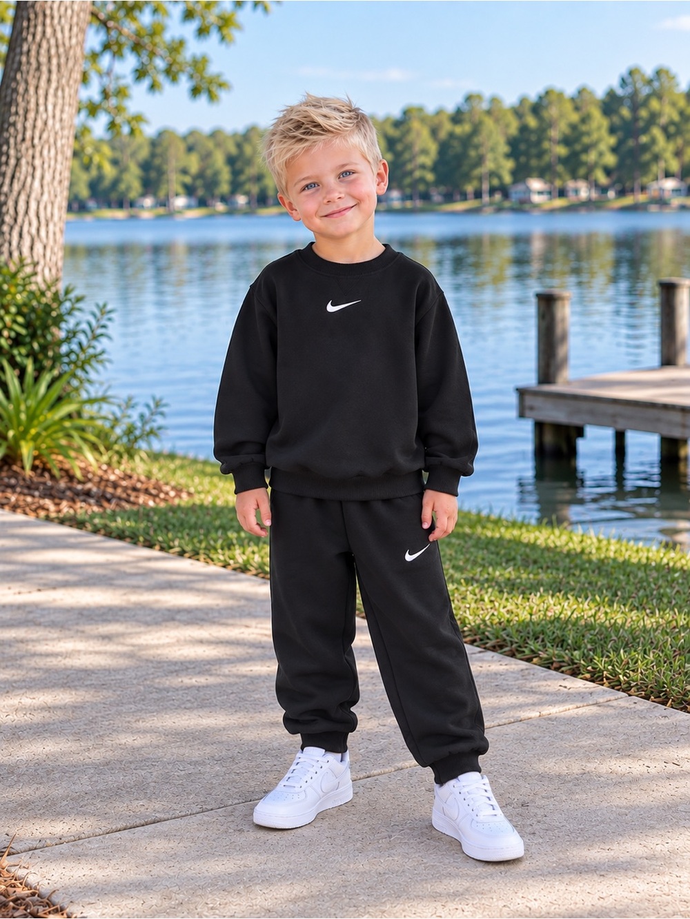 Nike Boys Size 4T Black Sweatshirt & Jogger Pants Oversized Fit 2 Piece Set NWT